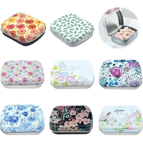 DEFIYEAR 8PCS Small Tin Box with Lids for Women Rectangular Iron Pocket Tea, Mini Metal Boxes - Mint candy tin Portable Storage for Jewelry Candy Pills Earplugs Beads Small Items (6 * 4.5 * 1.5cm)