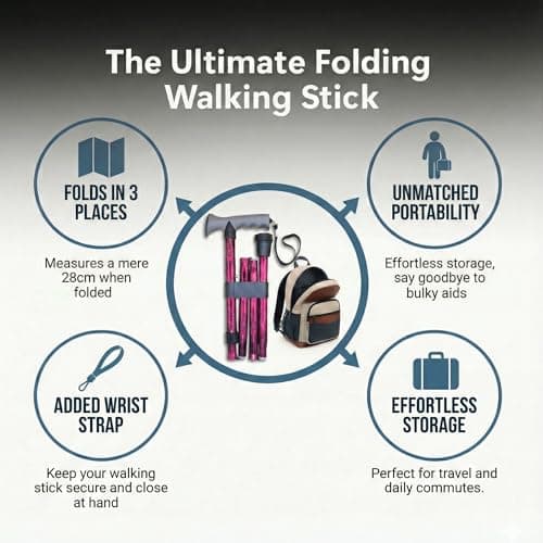 Life Healthcare Folding Gel Handle Walking Stick, Adjustable Aluminium Cane — view 5