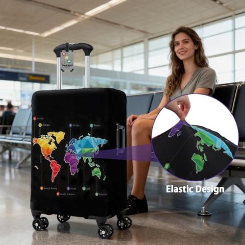 Aovanta Suitcase Cover Protector, 25-28 inch Large Luggage Cover with Suitcase Tag, Elastic Suit Case Covers for Luggage, Travel, Holiday (Pattern 2, 25-28in) — view 3