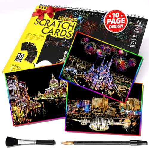 10-Page Scratch Art Book for Adults & Teens, A4 City Landmarks Activity Set