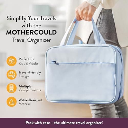 Kids Travel Organizer – Multi-Compartment, Water-Resistant Hanging Bag for Toys, Snacks, & Activities - Compact, Lightweight Design with Hook & Carry Handle - Perfect for Travel Use (Blue, Large) — view 2