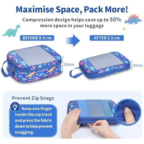 Bagseri Kids Compression Packing Cubes - 4 Piece Travel Set, Blue Dinosaur — view 5