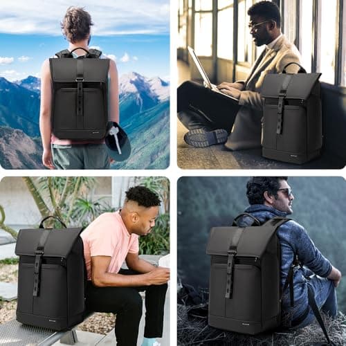 BANGE Roll Top Backpack Large Work Backpack for 15.6 inch Laptop Waterproof Anti-Theft Backpack Travelling Hiking Camping College School Daily fashion for men and women — view 6