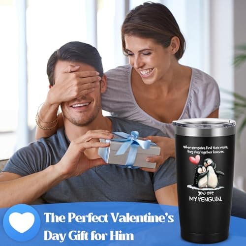 Livole You Are My Penguin 20oz Double Walled Insulated Travel Mug, 600ml, Black, Stainless Steel, Valentine Gifts for Him, Boyfriend, Husband — view 2
