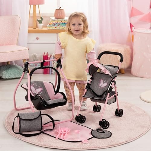 Bayer Pink Dolls Stroller and Swing Set - My First Baby Doll Pram Set — view 6