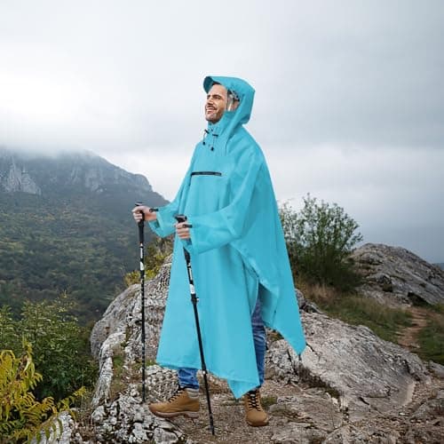 Andake Rain Poncho Waterproof Adult, Lightweight Reusable Raincoat Women Men Unisex with Hood for Hiking, Camping, Outdoor Activities — view 3