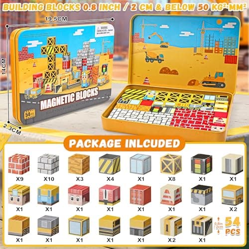 CREAFOMIFE 54 Pcs Mini Magnetic Blocks Travel Toys with Iron (Yellow) — view 3