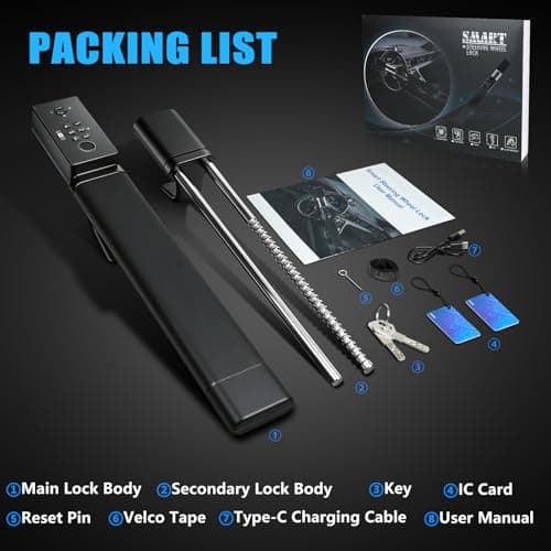 JMEST LEAD Smart Steering Wheel Lock with 5 Unlocking Methods (IC Card/Fingerprint/Password/Key/NFC),Rechargeable Anti-Theft Car Device with Car Alarm, Window Breaker,Universal Fit for Most Vehicles — view 5