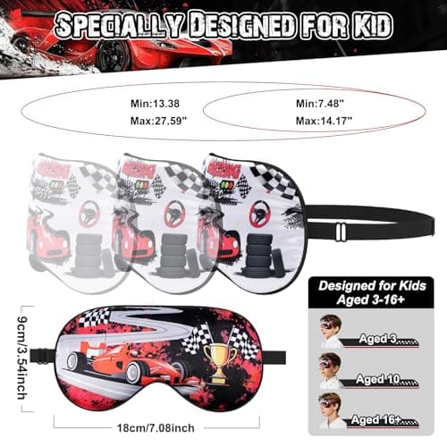 TeTupGa Blackout Kids Sleep Mask for Boys，2 Pack Silk Eye Mask for Sleeping with Adjustable Strap, Teens Children's Bedtime Eye Cover for Travel & Home Use (2 Pack CAR1 Style) — view 2