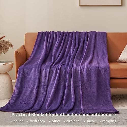 Aisbo Purple Throws Blanket for Sofas - Single Fluffy Blanket Bed Throw Fleece, Warm Soft Flannel Blanket for Couch, 130x150cm — view 3