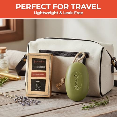 Olive Scented Soap on a Rope - 220g Natural Solid Body Wash Bar for Travel & Home - Long Lasting, Vegan, Plastic-Free, Eco-Friendly & Moisturizing — view 3