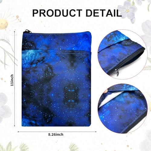 Kostoo Zipper Book Pouches, Travel Book Protector with Front Pocket for Paperbacks & Hardcovers, Washable Book Covers Case in Blue — view 3