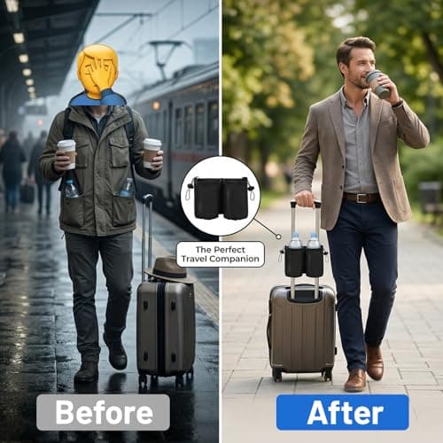 Luggage Travel Cup Holder, Free Hand Drink Caddy Hold Two Coffee Mugs, Fits Roll on Most Suitcase Handles, Gifts for Flight Attendants &Frequent Travelers Accessories — view 5