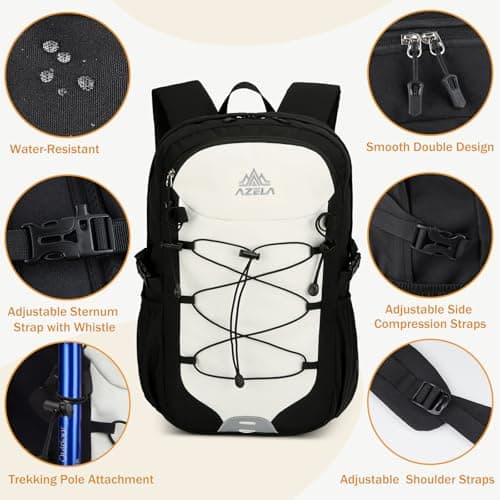GES Multi-Functional 30L Hiking Backpack with Rain Cover, Durable Hiking Rucksack for School, Work, Camping, Trekking, Cycling & Outdoor Sports (Black and white) — view 3