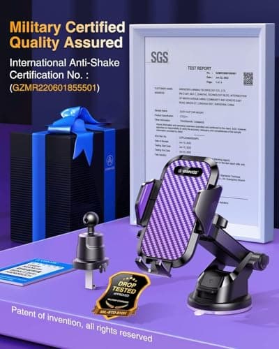 VANMASS 2026 BEST Car Phone Holder [Upgraded Suction&Clip] Military-Grade Rotatable Universal Mobile Mount for Dashboard Windscreen Vent, Van Stand Cradle for iPhone 17 16 15 Samsung,Purple — view 6