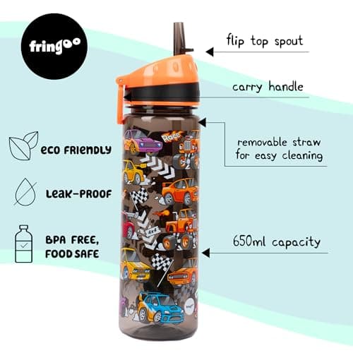Fringoo 650ml Kids Water Bottle - Leakproof, Straw & Lock Lid - 6 Designs — view 2
