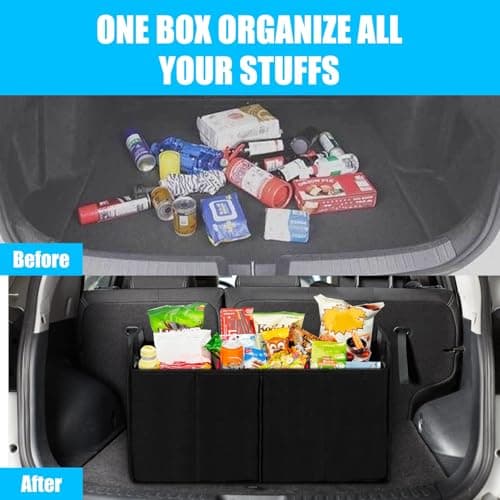 XIAOHILL Foldable Reinforced Base Car Boot Organiser, Black — view 4