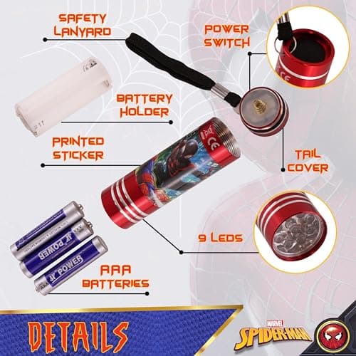 SRV Hub Spiderman LED Torch 8.7cm, Aluminium 9 LED Flashlight with Wrist Strap, Compact Battery Powered Torch for Home, Travel, Camping & Emergency Use — view 5