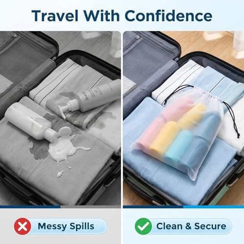 Bekecidi 15-Piece Travel Essentials Bundle: 5-Pack Waterproof Drawstring Shoe Bags (15.7 x 11.8 inches) & 10-Pack Leak-Proof Silicone Bottle Covers for Beach Vacation, Cruise Ship, and Airplane Travel — view 4