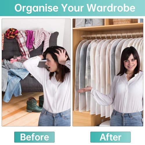 Luabue 10 Pack Garment Bags 60 x 80 cm Dustproof Suit Bags, 31inch PEVA Translucent Suit Covers for Hanging Clothes Coat Jackets, Waterproof Clothes Covers Protector Bags Washable Closet Organizer — view 4
