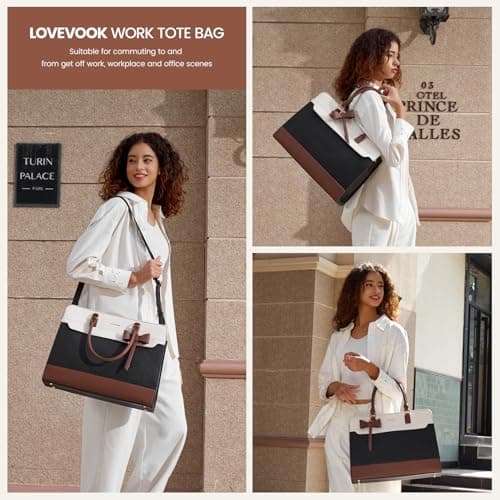 LOVEVOOK Laptop Handbags for Women, 17.3 Inch Ladies Work Bags Large Tote Bags with Compartments, PU Leather Womens Handbag Shoulder Bag for Office School Teacher Shopping Business — view 2