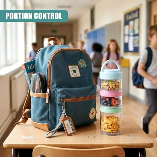 GEEZY 3 Piece Stackable Snack Pots with Lids & Removable Handle - Portable Tower, Travel Food Containers for Kids & Adults - Small Storage Jar Organisers for Nuts, Fruits, Lunch, Office, Camping — view 6