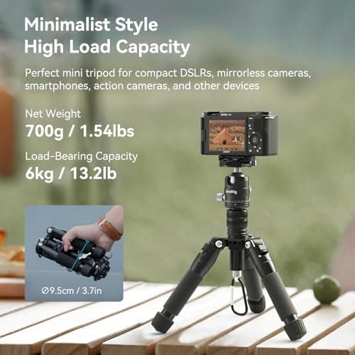 SMALLRIG VT-20 Aluminum Mini Tripod 20 in/ 52 cm Desktop Tripod with 360° Ball Head, Compact Desktop Tripods for DSLR Camera Video Camcorder, Load up to 13lb/6kg - 4289 — view 2