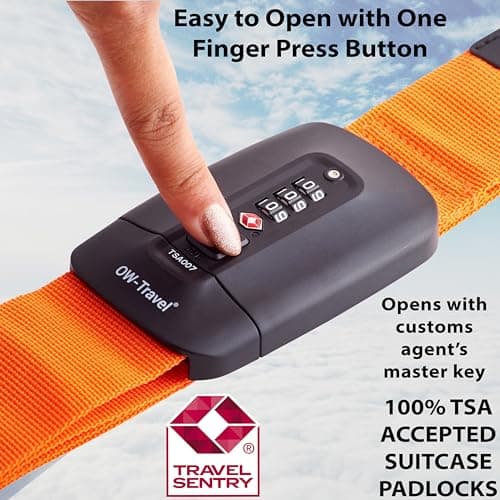OW-Travel Lockable Luggage Straps for Suitcases with TSA Lock, Orange — view 3