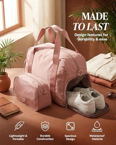LUGG Duffle & Toiletry Bag Set – Waterproof Travel Bags for Men & Women – Lightweight, Durable 230D Twill Fabric – Fits EasyJet Cabin Size – Expandable Design – Stylish & Spacious Storage- Rose Gold — view 4