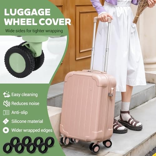 Wanmu 8 Pcs Luggage Wheels Covers, Anti-Noise Silicone Wheel Protective Covers for 2-2.4'' Spinner Wheel, Wear-Resistant Travel Carry On Luggage Suitcases Wheels Protector (Black) — view 4