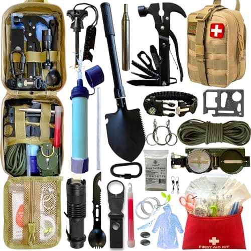 BIRKOSCH Survival & First Aid Kit – 15 Tools + 60 Emergency Supplies