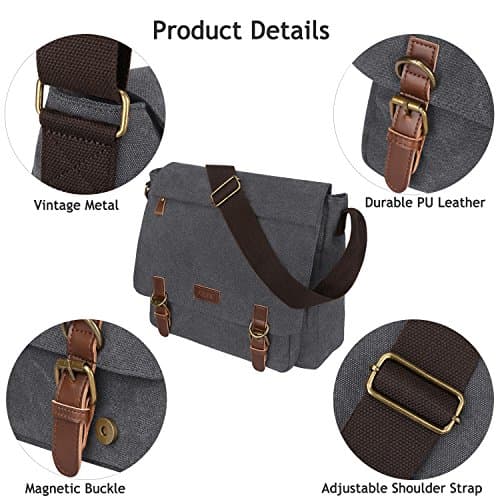 S-ZONE Men's Messenger Bag Crossbody Shoulder 14-17.3Inch Laptop Vintage Canvas Briefcase Satchel for Work School Traveling Daily Use Multiple Pocket — view 6