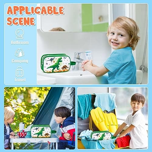 Dinosaur Toiletry Bag - Travel Toiletry Bag for Boys Kids Christmas Birthday Gift Toiletries Makeup Cosmetic Pouch Camping Traveling Toiletry Case Water-Resistant Wash Bag Dopp Kit with Mesh Pocket — view 6