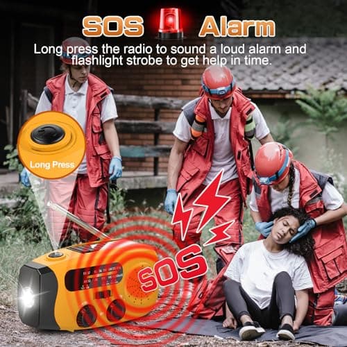 Wind Up Radio, Solar Emergency Radio, Portable Hand Crank Radio, AM/FM Radio with LED Torch, 2000mAh Rechargeable Power Bank, SOS Alarm, USB Phone Charger, Emergency for Camping Hiking (Light Orange) — view 6