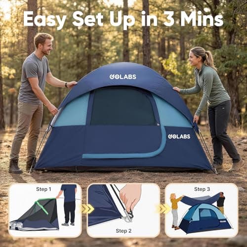 Golabs CT1 2 Person Camping Tent, Easy Set Up in 3 Mins, Waterproof w/Mesh Top & Door with Ventilation, Lightweight 4.4lbs Portable Family Tent with Carry Bag &Interior Storage Pockets &Hook — view 2