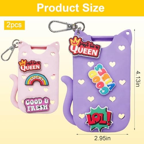 SurPse 2-Piece Hand Sanitizer Bottle Compatible with Touchland Spray, Hand Sanitiser Keyring Sleeve Set, Silicone Protective Holders for Spray Bottles (10.4 x 7.3 cm), Violet and Pink — view 2
