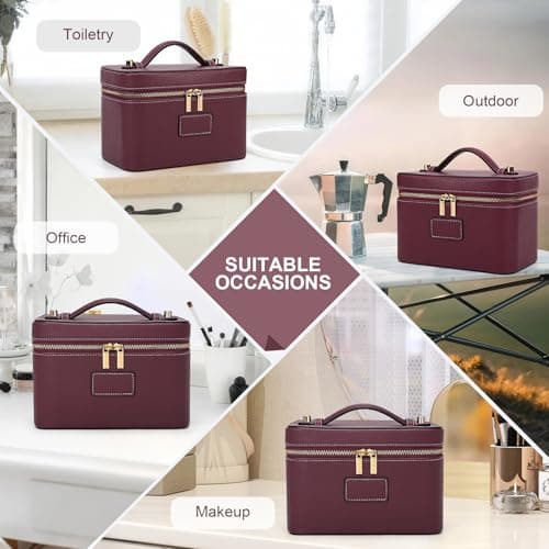 HiTotes Makeup Bag Vanity Case for Women Leather Vanity Bag Travel Toiletry Bags Makeup Organizer with Removable Divider for Daily Use — view 5