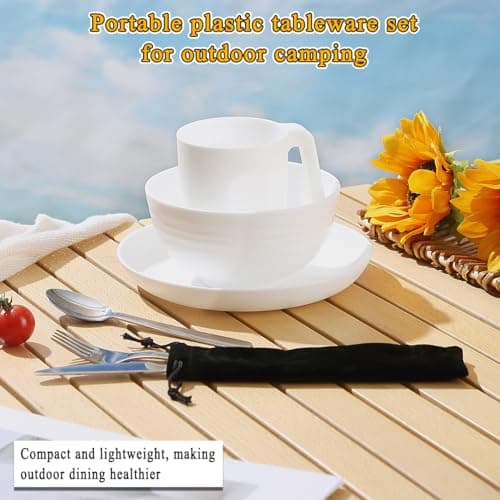 Camping Utensils, Reanea Camping Mess Kit for Travel, Camping, Picnic, Outdoor, Camping Gear Include Knife, Spoon, Fork Cutlery Set, Cup, Bowl, Plate, Camping Essentials for 1 — view 3