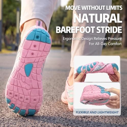 Hike Barefoot Shoes Womens Mens Walking Running Gym Trainers Wide Fit Non-Slip Lightweight Outdoor Swim Surf Water Shoes Pink — view 4