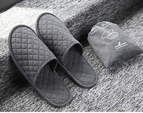 ITODA Portable Travel Slippers Folding Open Toe Sandals Non-Disposable Spa Hotel Slippers Washable Cotton Party Guest Room Indoor Shoes Women Men Business Anti-skid Trip Flight Slipper (Grey 2) — view 3