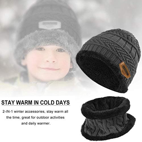 HIDARLING Kids Winter Hat Scarf Set - Warm Thermal Knitted Beanie Cap Snood Neck Warmer Outdoor Sports Soft Fleece Lining Elastic for Children Boys Girls Aged 5-10 (Grey) — view 4