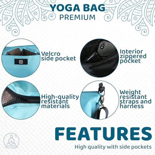 DOJA Barcelona Yoga Mat Bag Large XXL Durable - Turquoise Blue - Yoga Gym Bag and Pilates Bag with Integrated Pockets, Spacious Interior, Carry Handles and Adjustable Shoulder Strap for Easy Transport — view 5