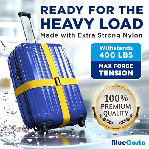 Luggage Straps for Suitcase - Yellow, 1.9m x 5cm, 4 Pack - Strap for Suitcases - TSA Approved by BlueCosto — view 2