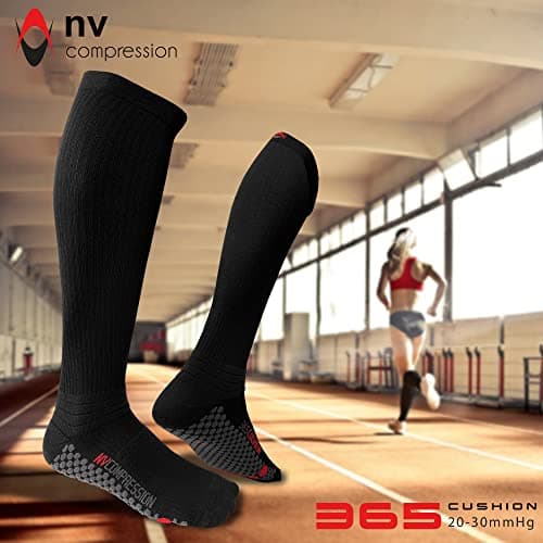 NV Compression 365 Cushion Socks – Black – Compression Sports Socks – for Running, Cycling, Triathlon, Gym (Solid Black, LG) — view 2
