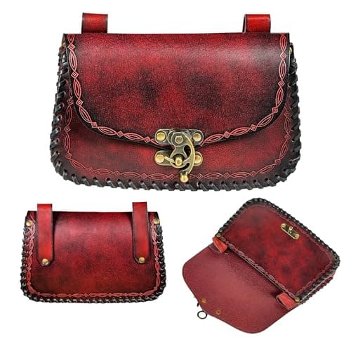 Genuine Leather Bag The Messenger Belt Bag Medieval Style Waist Cellphone Carry Belt Purse Renaissance Faire Costume Accessories Leather Bag (Maroon)