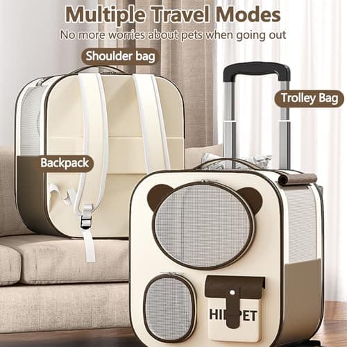 Galatée Pet Backpack With Wheels, Comfort Cat Backpack Removable Rolling Wheels, Pet Rolling Carrier, Dog Backpack Great For Travel/Hiking/Outdoor Use(Brown) — view 3