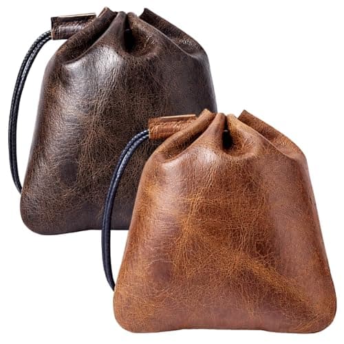 2 Pcs Leather Pouch, Genuine Cowhide Small Drawstring Pouch, Suitable for Carrying Fitness Equipment, Travel Essentials, or Daily Essentials