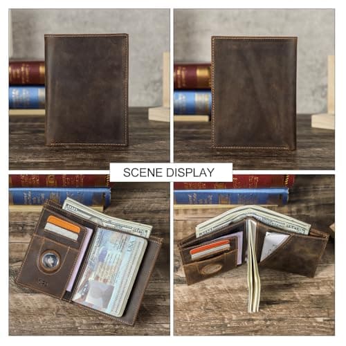 CONTACTS Full Grain Leather Airtag Passport Holder RFID Blocking Travel Passport Wallet Passport Cover for 2 Passports, 2 Card Slots, 1 Cash Slot (Coffee, UK-Badge) — view 5