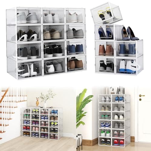 Alex Nash Stackable Shoe Storage Box - Clear Plastic Shoe Boxes with Lid - Foldable Shoe Organiser Containers for Men & Women Shoes, Boots, Trainers - Pack of 6: Medium — view 6
