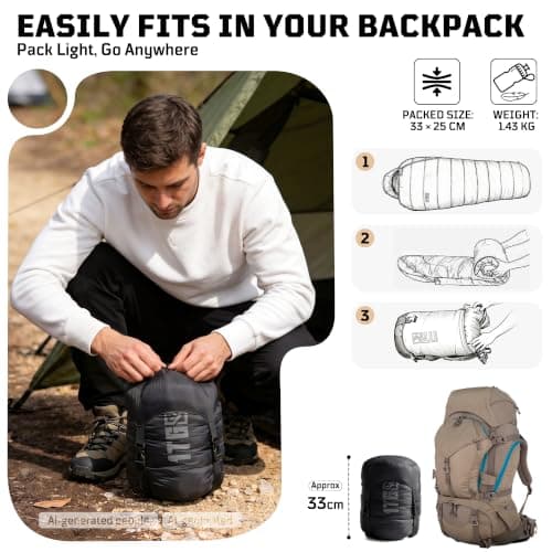 Mummy Sleeping Bag for Adults, 2-3 Season, 6°C Comfort, up to 185cm — view 3